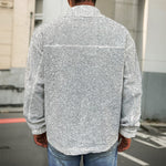 Bright Silver (NOT Real) Glitter Print Men's Shirt Jacket