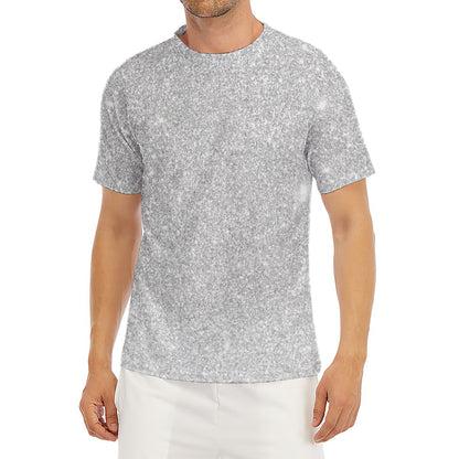 Bright Silver (NOT Real) Glitter Print Men's Short Sleeve Rash Guard