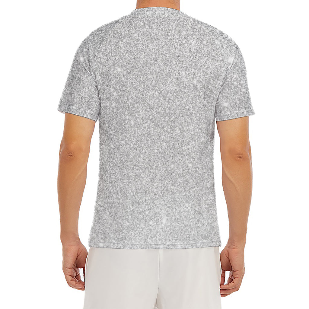Bright Silver (NOT Real) Glitter Print Men's Short Sleeve Rash Guard