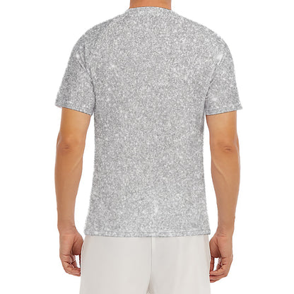 Bright Silver (NOT Real) Glitter Print Men's Short Sleeve Rash Guard