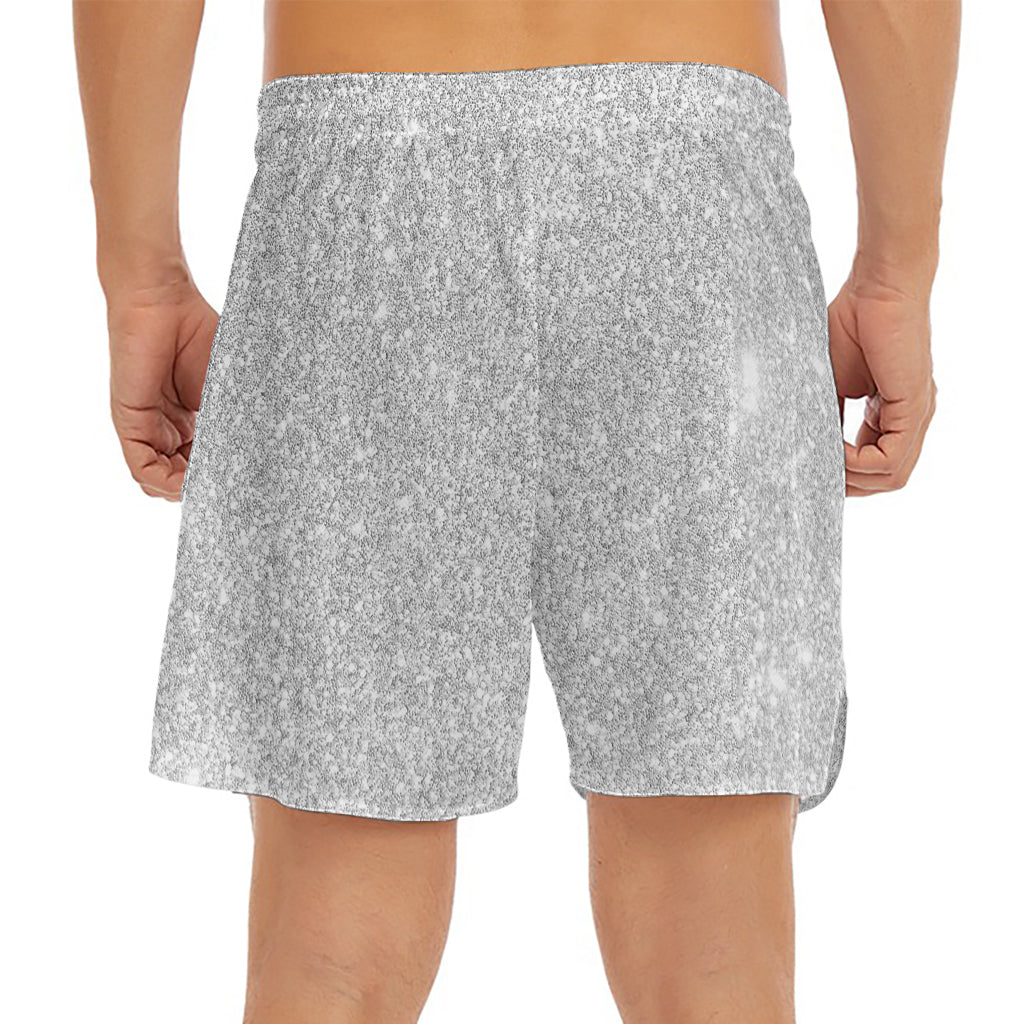 Bright Silver (NOT Real) Glitter Print Men's Split Running Shorts
