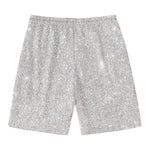 Bright Silver (NOT Real) Glitter Print Men's Swim Trunks