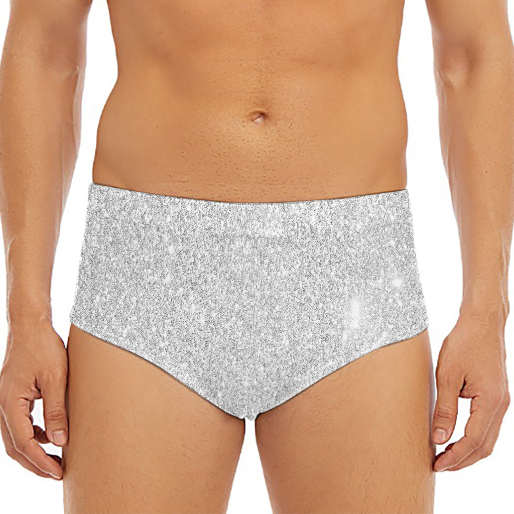 Bright Silver (NOT Real) Glitter Print Men's Triangle Swim Briefs