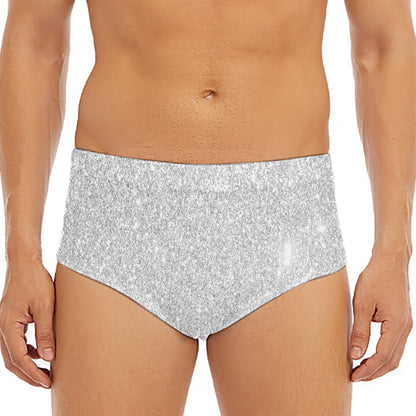 Bright Silver (NOT Real) Glitter Print Men's Triangle Swim Briefs