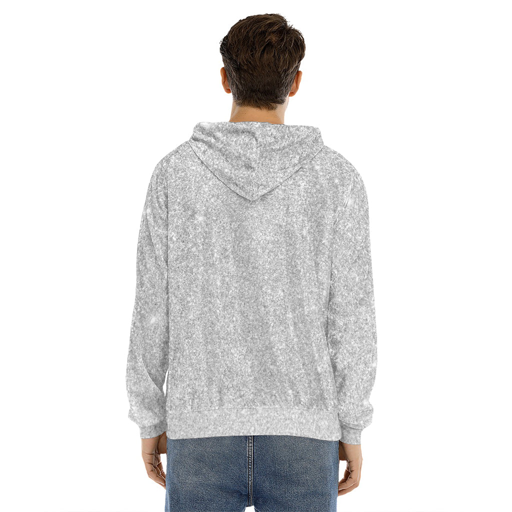 Bright Silver (NOT Real) Glitter Print Men's Velvet Pullover Hoodie