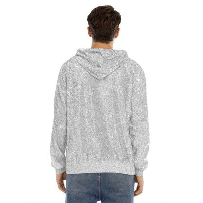 Bright Silver (NOT Real) Glitter Print Men's Velvet Pullover Hoodie