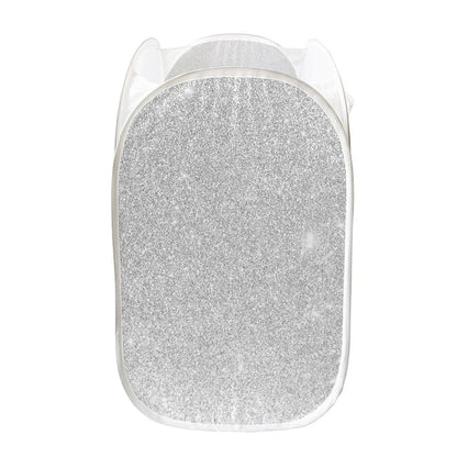 Bright Silver (NOT Real) Glitter Print Mesh Laundry Hamper
