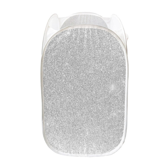 Bright Silver (NOT Real) Glitter Print Mesh Laundry Hamper