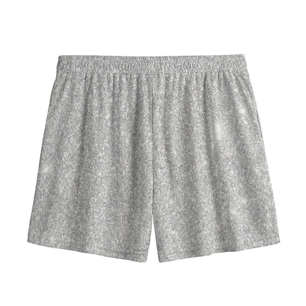 Bright Silver (NOT Real) Glitter Print Mesh Shorts