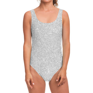 Bright Silver (NOT Real) Glitter Print One Piece Swimsuit