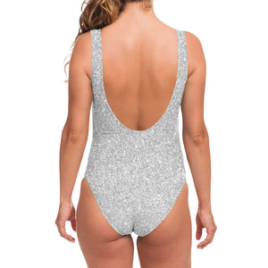 Bright Silver (NOT Real) Glitter Print One Piece Swimsuit