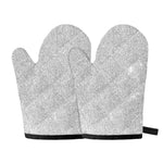 Bright Silver (NOT Real) Glitter Print Oven Mitts