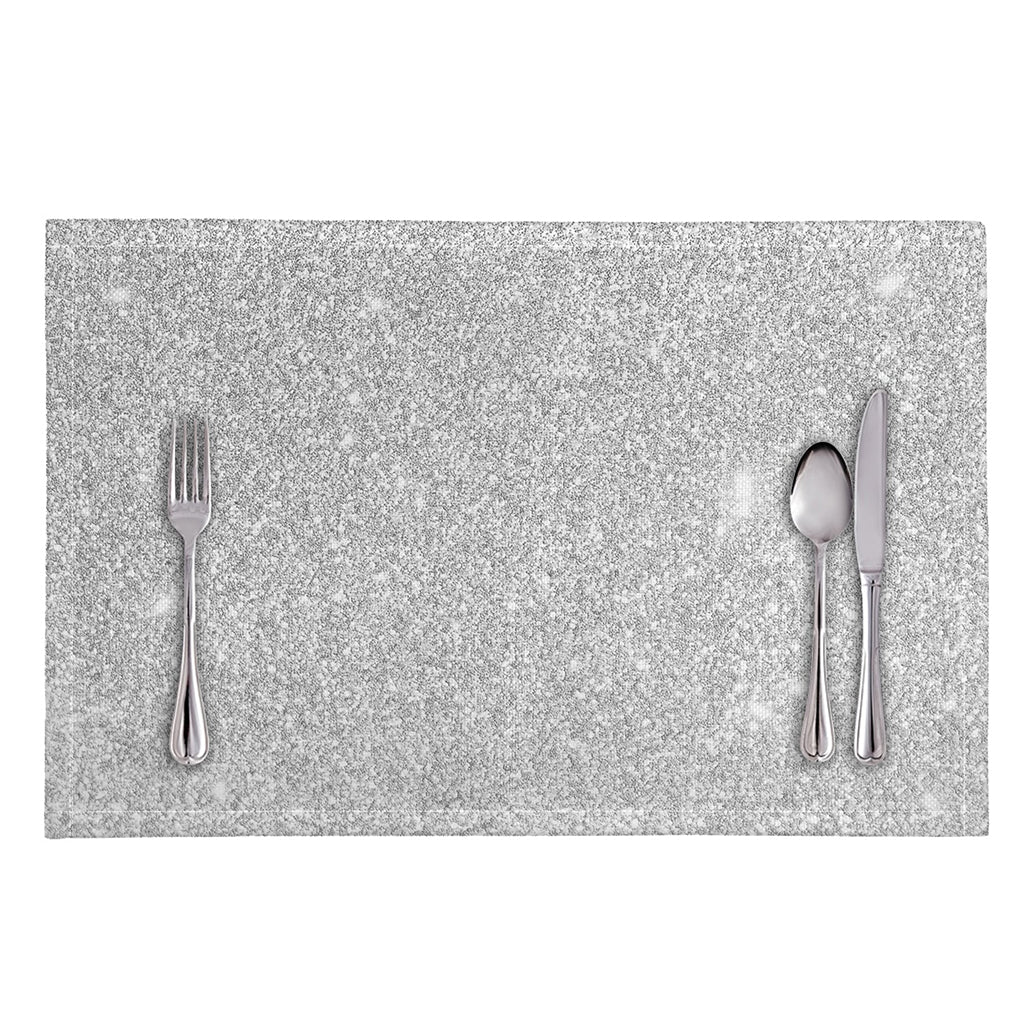 Bright Silver (NOT Real) Glitter Print Placemat