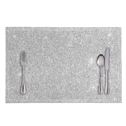 Bright Silver (NOT Real) Glitter Print Placemat