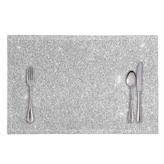 Bright Silver (NOT Real) Glitter Print Placemat