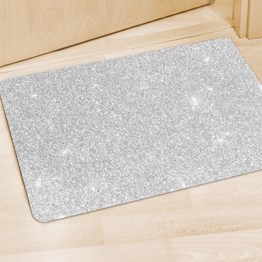 Bright Silver (NOT Real) Glitter Print Polyester Doormat