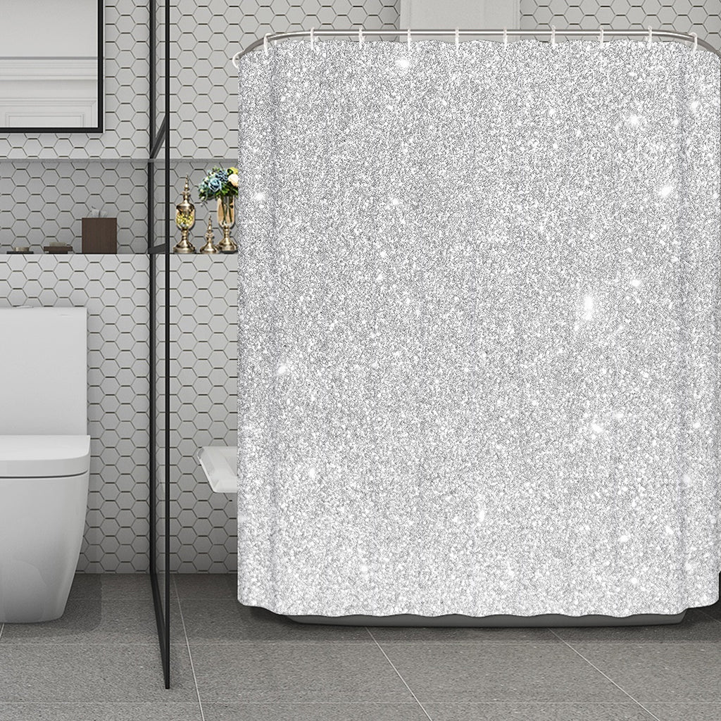 Bright Silver (NOT Real) Glitter Print Polyester Shower Curtain
