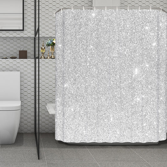 Bright Silver (NOT Real) Glitter Print Polyester Shower Curtain