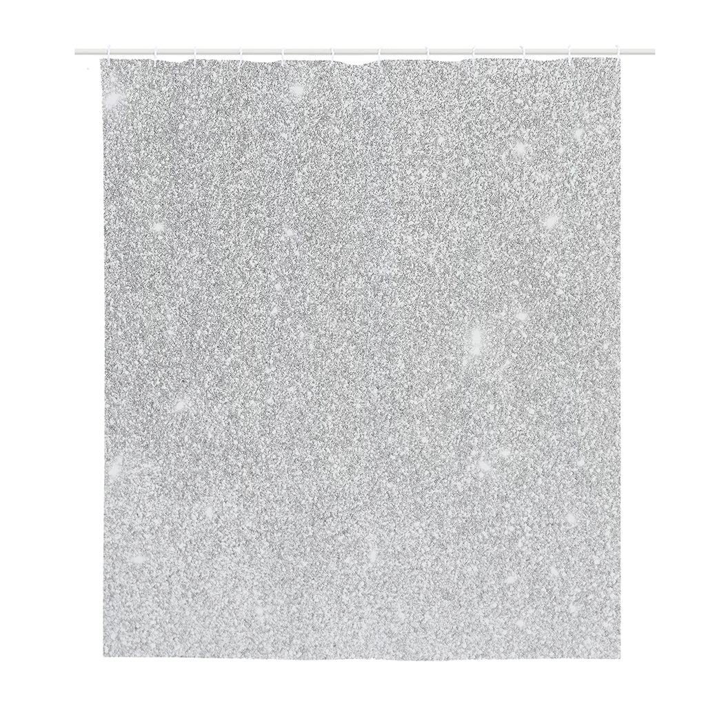Bright Silver (NOT Real) Glitter Print Polyester Shower Curtain