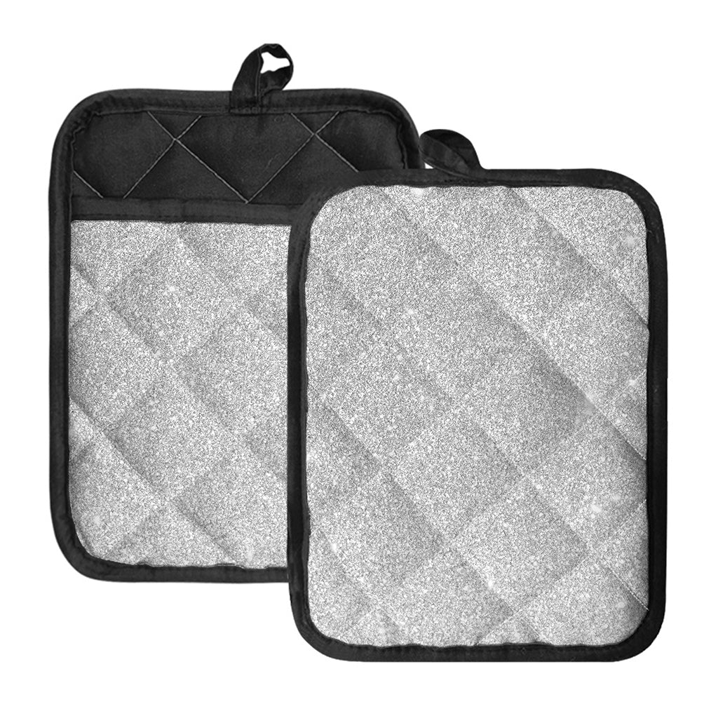 Bright Silver (NOT Real) Glitter Print Pot Holders With Pocket
