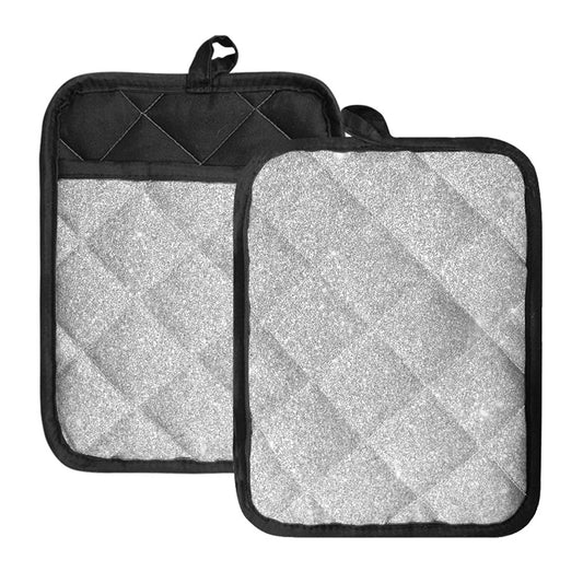 Bright Silver (NOT Real) Glitter Print Pot Holders With Pocket