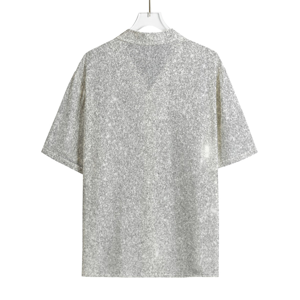 Bright Silver (NOT Real) Glitter Print Rayon Hawaiian Shirt