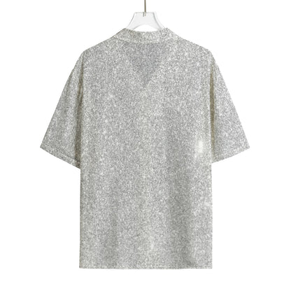 Bright Silver (NOT Real) Glitter Print Rayon Hawaiian Shirt