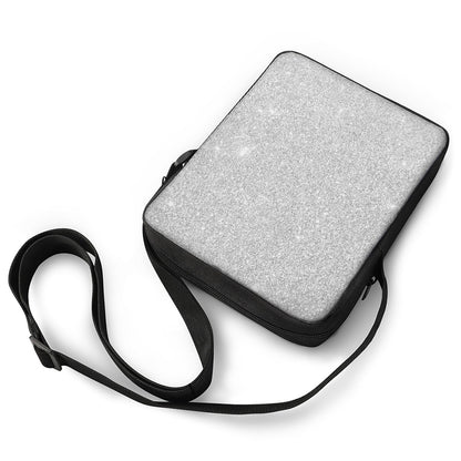 Bright Silver (NOT Real) Glitter Print Rectangular Crossbody Bag