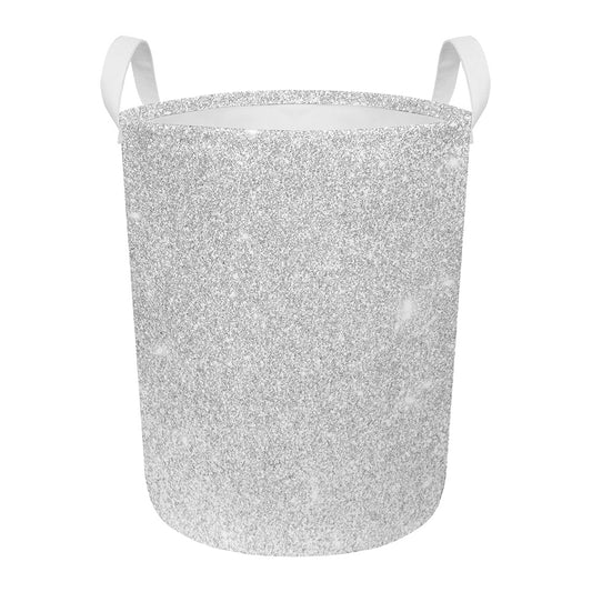 Bright Silver (NOT Real) Glitter Print Round Laundry Basket