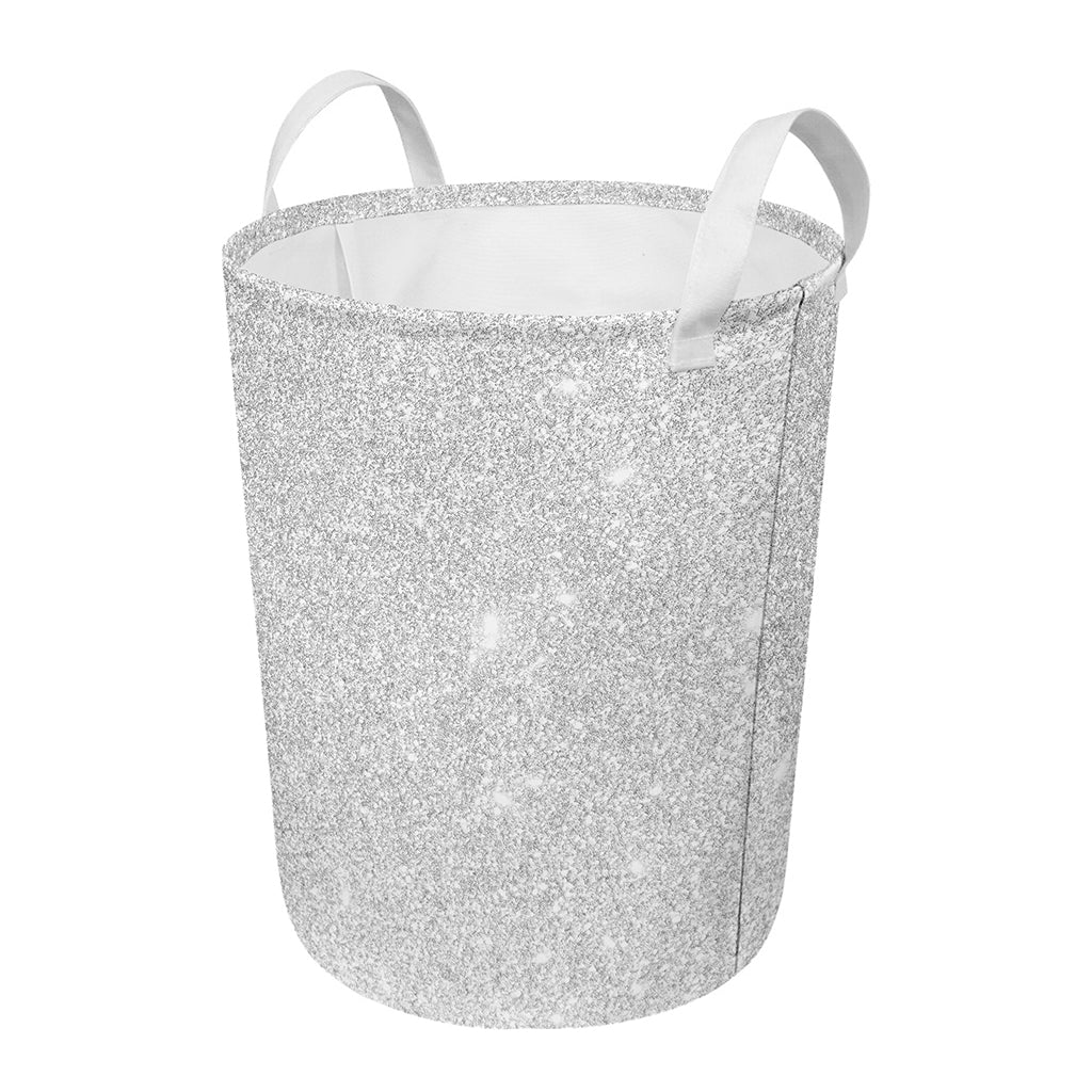Bright Silver (NOT Real) Glitter Print Round Laundry Basket