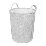 Bright Silver (NOT Real) Glitter Print Round Laundry Basket