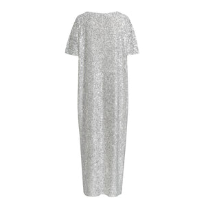 Bright Silver (NOT Real) Glitter Print Short Sleeve Long Nightdress