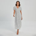 Bright Silver (NOT Real) Glitter Print Short Sleeve Maxi Dress