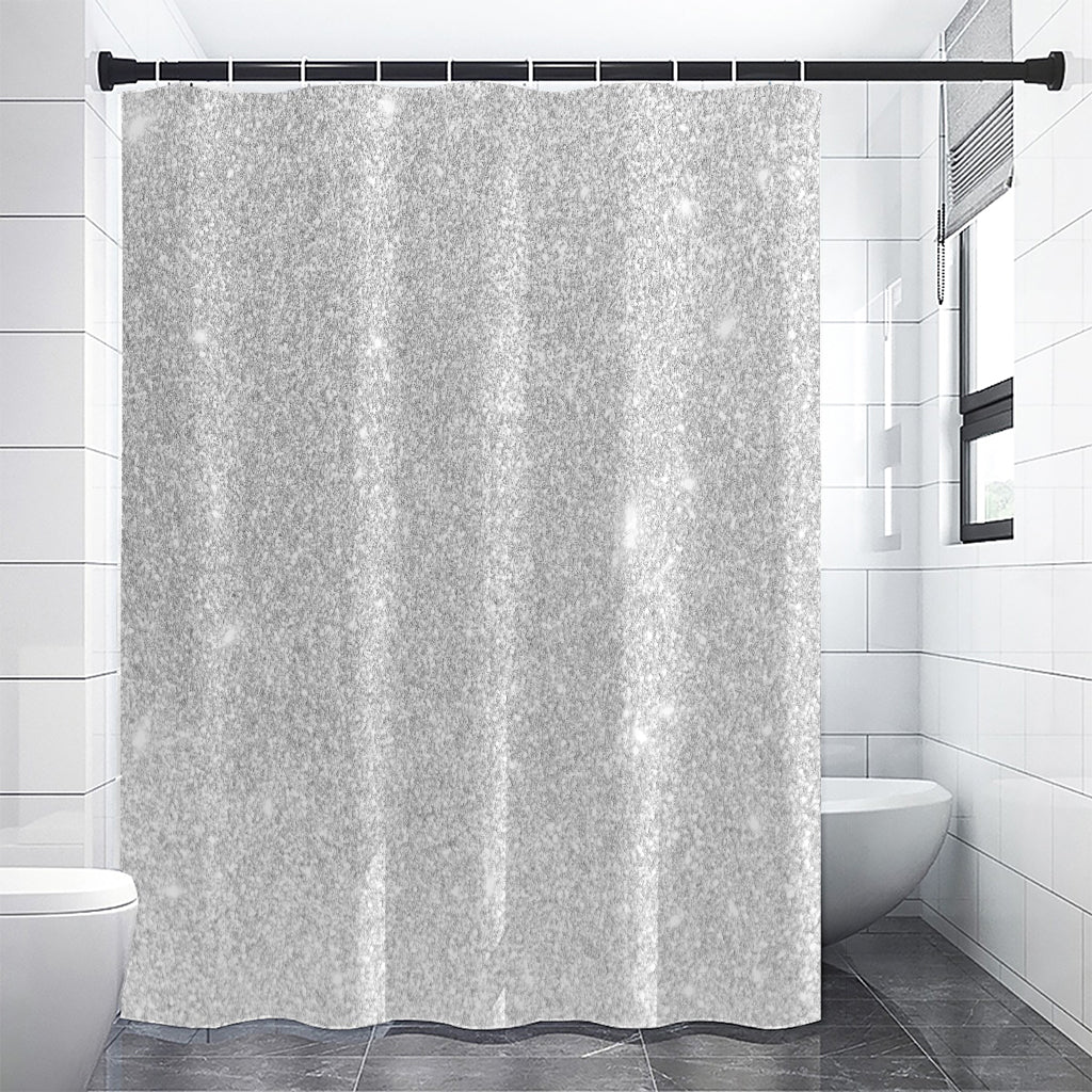 Bright Silver (NOT Real) Glitter Print Shower Curtain