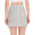Bright Silver (NOT Real) Glitter Print Side Slit Mini Skirt