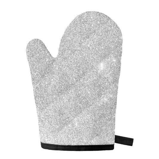 Bright Silver (NOT Real) Glitter Print Single Oven Mitt