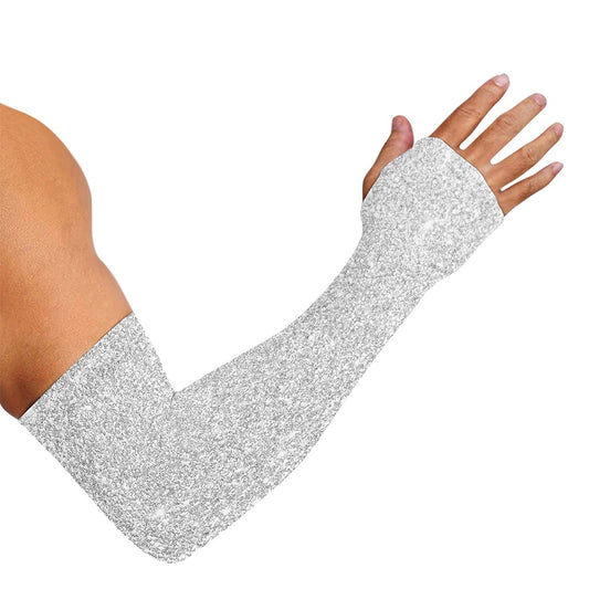 Bright Silver (NOT Real) Glitter Print Sun Protection Arm Sleeves