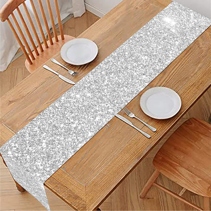 Bright Silver (NOT Real) Glitter Print Table Runner