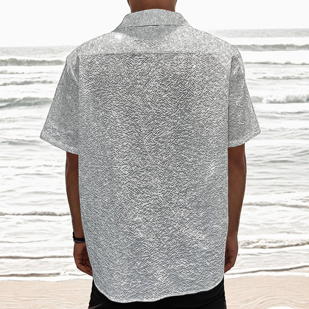 Bright Silver (NOT Real) Glitter Print Textured Short Sleeve Shirt