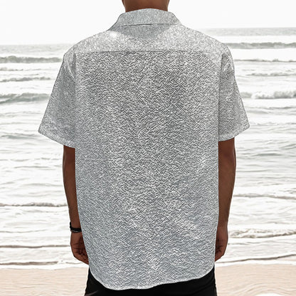 Bright Silver (NOT Real) Glitter Print Textured Short Sleeve Shirt