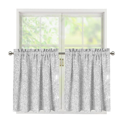 Bright Silver (NOT Real) Glitter Print Tier Curtains