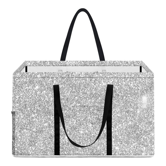 Bright Silver (NOT Real) Glitter Print Utility Tote Bag
