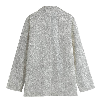 Bright Silver (NOT Real) Glitter Print Women's Blazer