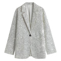 Bright Silver (NOT Real) Glitter Print Women's Cotton Blazer