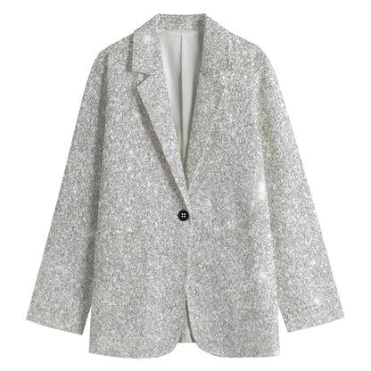 Bright Silver (NOT Real) Glitter Print Women's Cotton Blazer