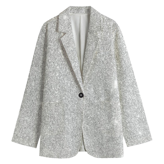 Bright Silver (NOT Real) Glitter Print Women's Cotton Blazer