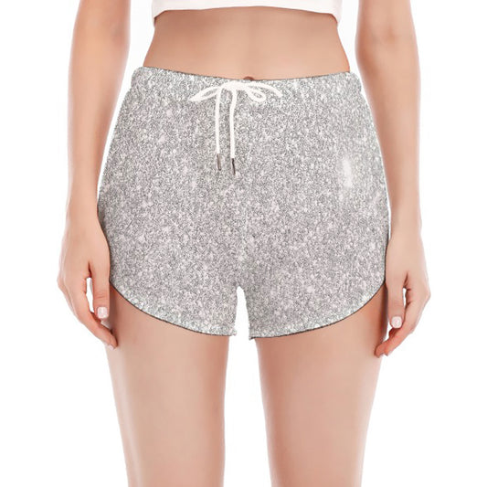 Bright Silver (NOT Real) Glitter Print Women's Split Running Shorts