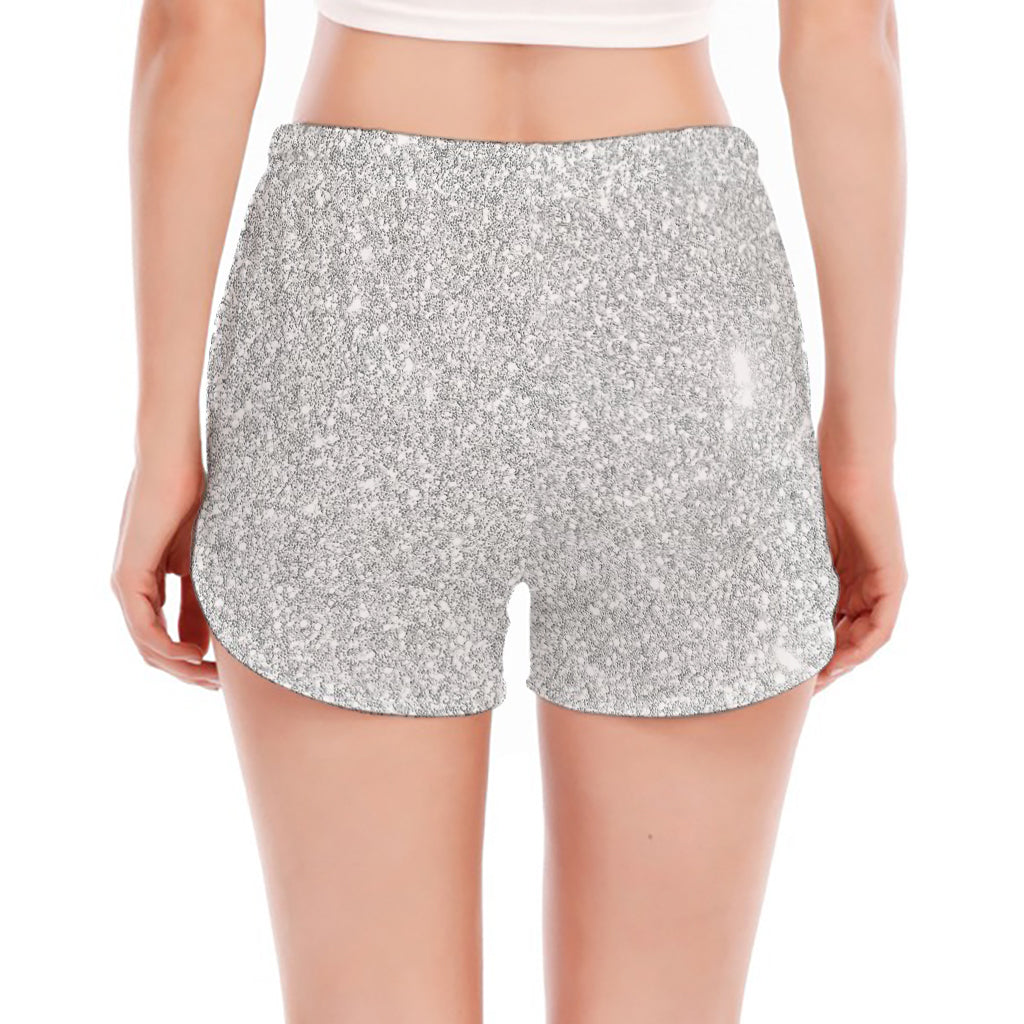 Bright Silver (NOT Real) Glitter Print Women's Split Running Shorts