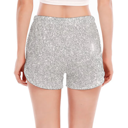Bright Silver (NOT Real) Glitter Print Women's Split Running Shorts