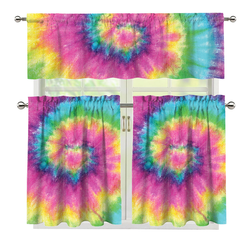 Bright Spiral Tie Dye Print 3 Piece Kitchen Curtains